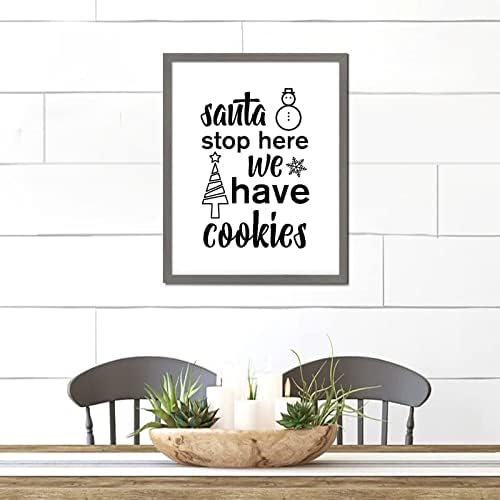 Zarámované drevené znamenie s vianočnými citátmi Santa Stop Here Máme Cookies Chic 20x16in sivý rám Drevená plaketa