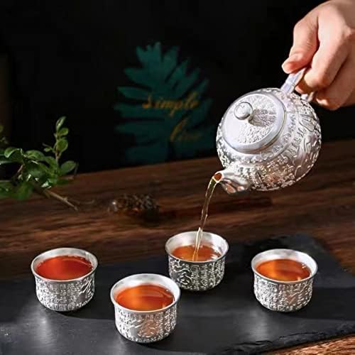 Baifu 999 sterling silver čajová súprava, tradičná čínska remeselná čajová súprava kung fu, vybavená štyrmi čajovými