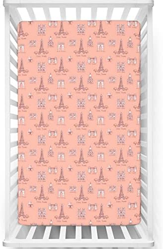 Parisian Themed vybavené mini postieľky listy, prenosné mini postieľky listy mäkké batoľa matrac list vybavené-skvelé pre chlapec alebo dievča izba alebo škôlka,24x38, bledý losos bledo gaštanové