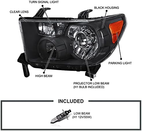 SPEC-d TUNING Black projektor svetlomety Retro štýl kompatibilný s 2007-2013 Toyota Tundra, 2008-2014 Toyota