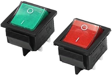 Nový LON0167 AC 250V 15AMP ON / OFF 4 Pin zelený + červený indikátor DPST Snap v kolískovom spínači 2 ks (AC