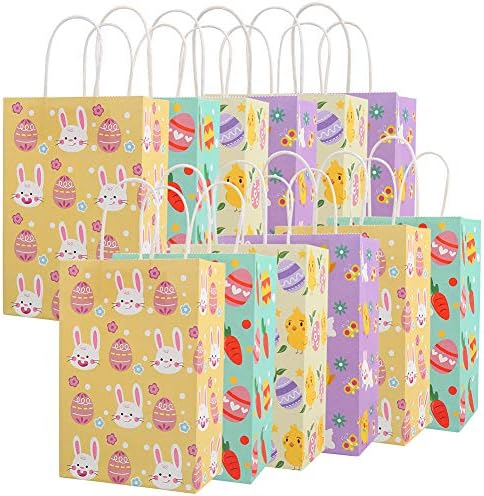 CCINEE 12ks veľkonočné darčekové tašky, Bunny Kraft papier liečiť tašky s rukoväťami Egg Chick Candy Bag pre deti Party darčekové balenie
