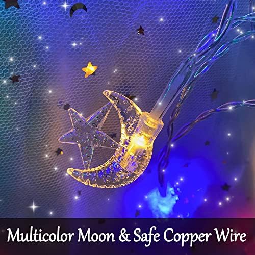 Fielegen 40 LED Moon Star Fairy String Lights, 20ft batérie napájané Moon Star dekoratívne svetlá pre vnútorné