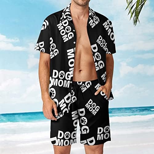 BAIKUTOUAN Dog MOM Pánske 2 kus havajské košele obleky ležérne voľné tlačidlo dole hore & amp ;pláž šortky dovolenku