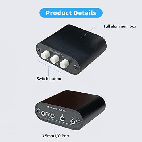 Iuljh 3 kanál 3,5 mm AUX Stereo audio zdroj prepínač, 3 v 1 out vstupný signál prepínač slúchadiel reproduktor