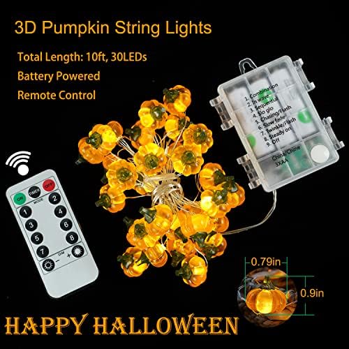 BOHON Halloween Lights 3D Jack-O-Lantern 10 stôp 30 LED diód tekvicové strunové svetlá napájané z batérie oranžové