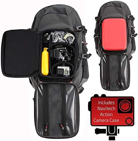 Navitech Action Camera Backpack & amp; Červené úložné puzdro s integrovaným hrudným popruhom-kompatibilné s akčnou