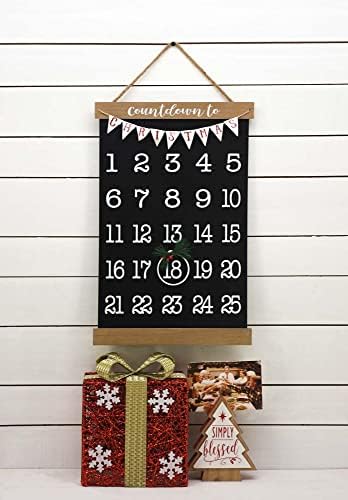 Vianočný odpočítavací kalendár, kovový a drevený nástenný závesný nápis s magnetom z umelej zelene, farmársky