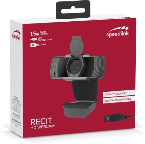 Webová kamera Speedlink RECIT HD-kamera s vysokým rozlíšením, integrovaný mikrofón, Univerzálny držiak, Čierna