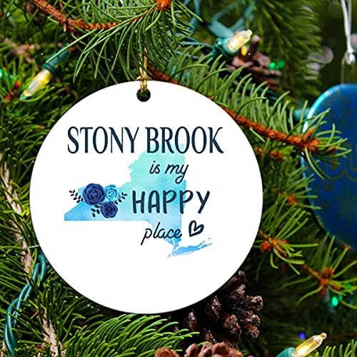 Vianočný ozdobný stromček 2022 s ornamentom názvu mesta Stony Brook New York je moje šťastné miesto-ozdoby Stony