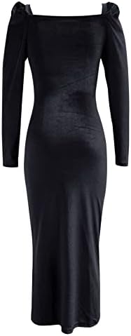 NOKMOPO Maxi šaty pre ženy s rukávmi Módne Jednofarebné Pás Cinched volánik Split V-Neck Dlhý rukáv šaty