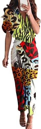 Miashui koktejlové šaty Letné Dámske kauzálne tlač Ruched košele šaty Krátky rukáv Tlačidlo Belted Office štýl