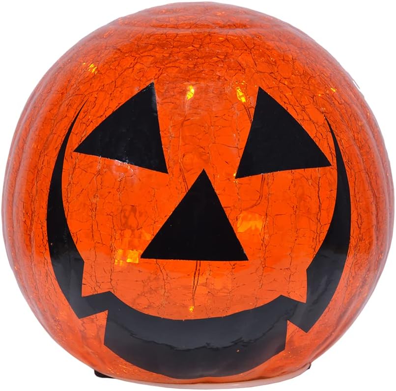 Smiling Jack O ' Lantern LED Crackle Glass Halloween Globe Light, 6 palcov, oranžová