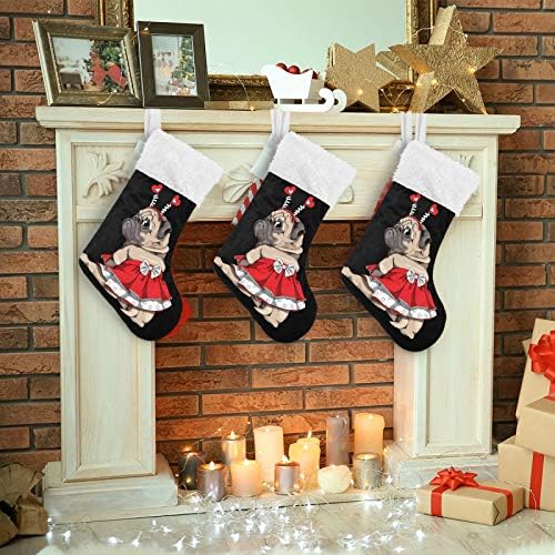 ALAZA vianočné pančuchy rozkošný béžový šteňa mops pes Klasické personalizované Veľké Pančuchy dekorácie pre