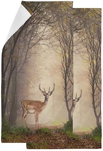 Naanle Dreamy Misty Forest Danlow Deer Luxusná Mäkká našuchorená sada 2 uterákov na ruky, viacúčelová do kúpeľne,