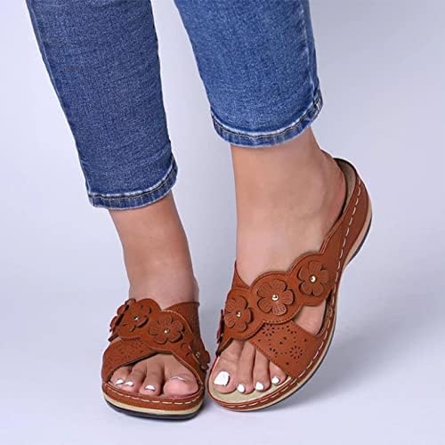 Papuče pre ženy Vintage Cross Open Toe Slide kvetinové Decore klinové sandále Outdoor Walking Flops letné topánky