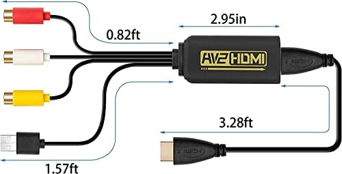 KUYIA prevodník AV na HDMI kábel adaptéra RCA na HDMI s káblom HDMI 3RCA na kábel HDMI 1,2 m 4 stopy CVBS Audio