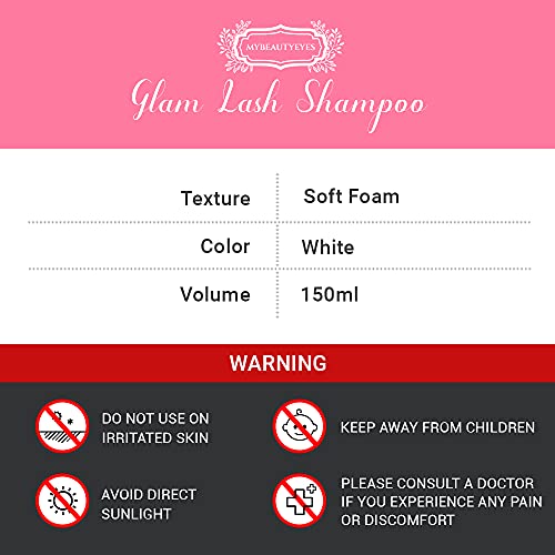 Mybeautyeyes Glam Lash Shampoo so štetcom šampón na predlžovanie mihalníc / penivý čistiaci prostriedok na očné viečka / základný náter na predlžovanie mihalníc / profesionálny salón a domáca starostlivosť