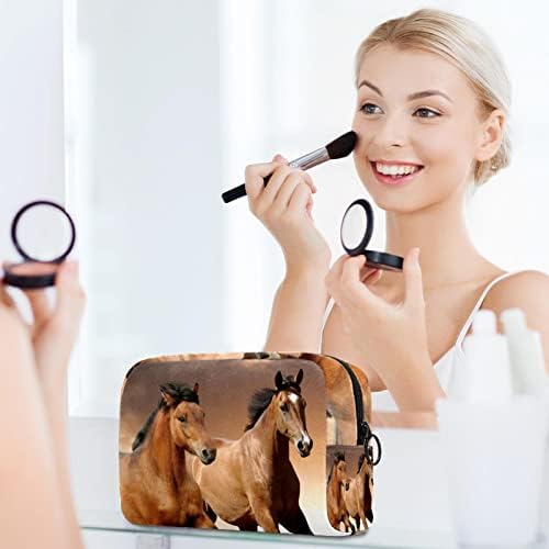 Toaletná taška, Cestovná make-up kozmetická taška pre ženy mužov, Zvieracie hnedé kone