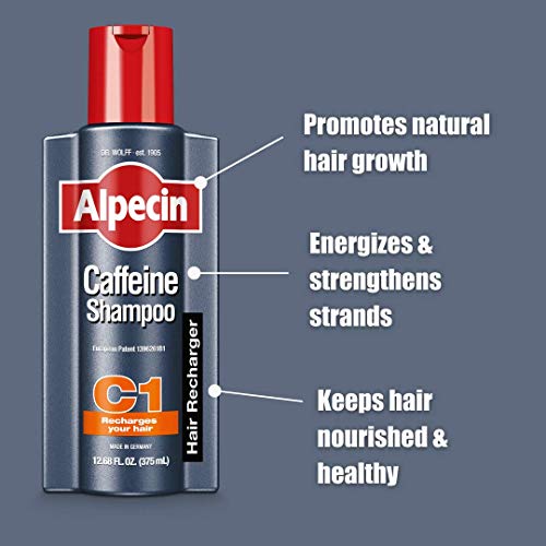 Alpecin C1 kofeínový šampón, 8,45 fl oz, kofeínový šampón čistí pokožku hlavy a podporuje prirodzený rast vlasov,